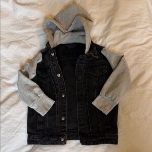 Little Bipsy Black Denim Jacket with Gray Hood